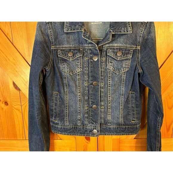 Aeropostale Blue Jean Jacket Medium Y2K Dark Wash Button Up Pockets (0925) - Picture 2 of 6